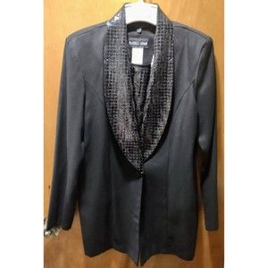 Vintage Russel Kemp New York Black Sequin 2 Piece Jacket Tank Top Size Medium